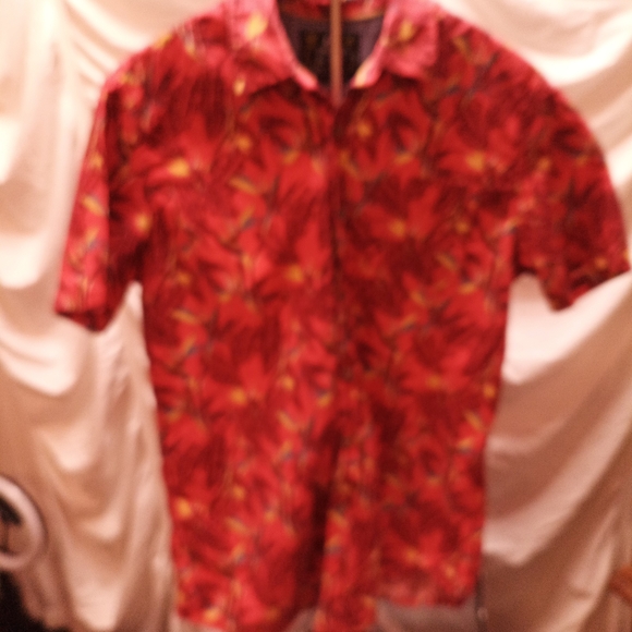 Vibrant Red Floral Men's Casual Shirt - Picture 2 of 6